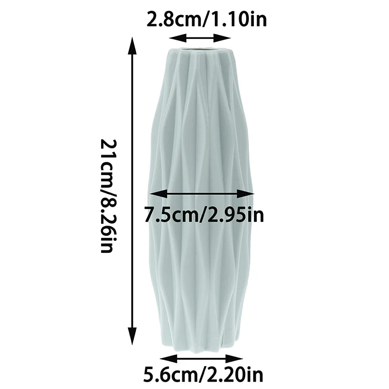 White Diamond Pattern Vase - Durable Imitation Ceramic Flower Pot