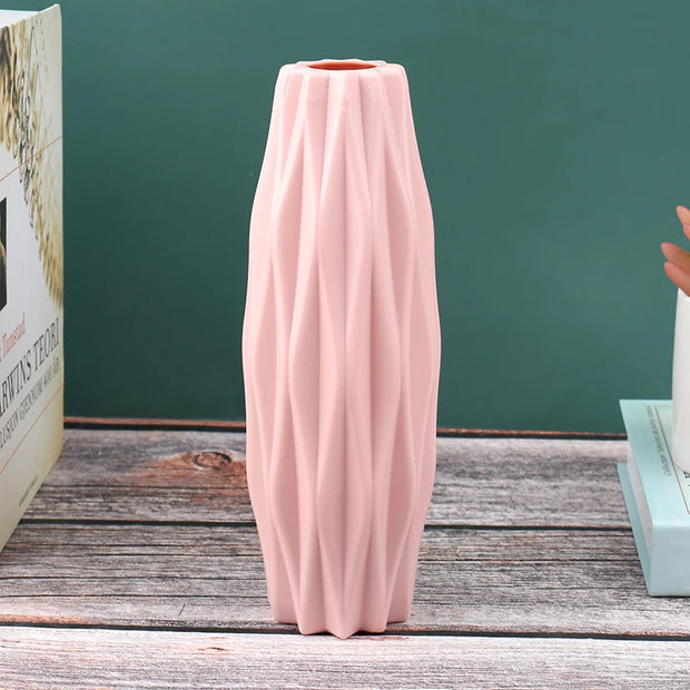 White Diamond Pattern Vase - Durable Imitation Ceramic Flower Pot