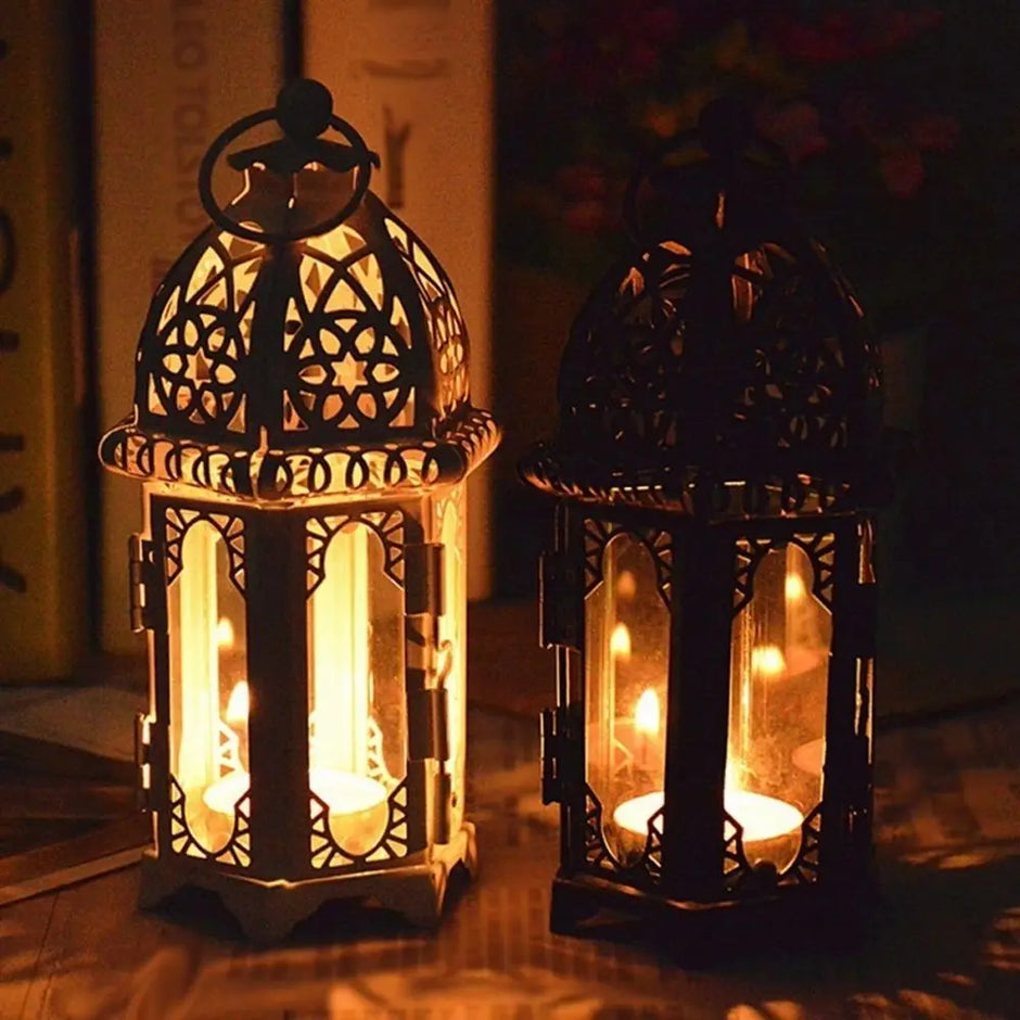 Moroccan Hanging Wind Lamp - Iron Glass Candle Holder for Home Decor