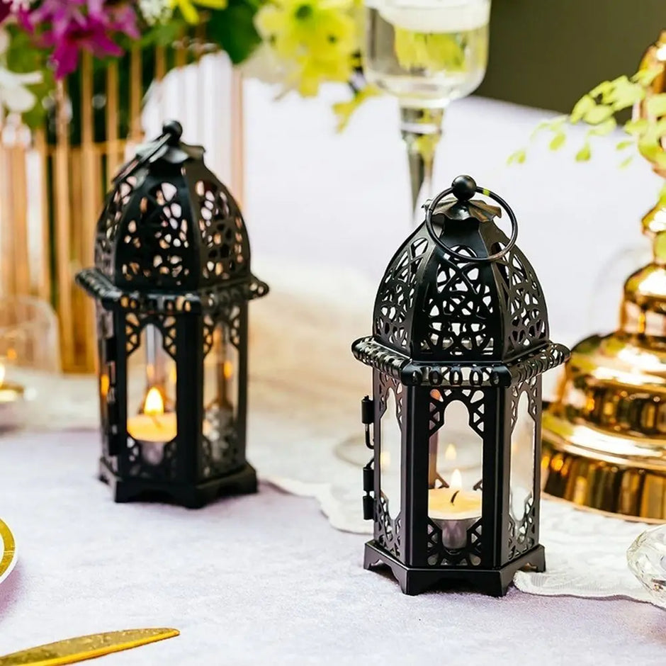 Moroccan Hanging Wind Lamp - Iron Glass Candle Holder for Home Decor