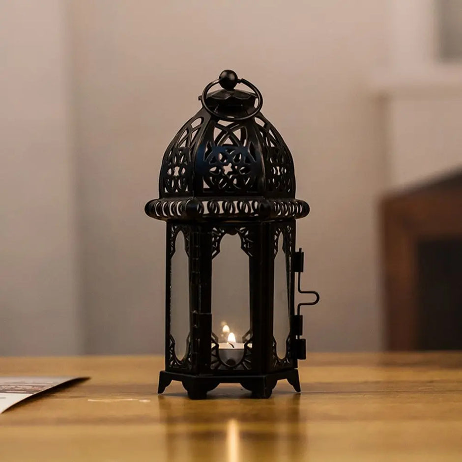 Moroccan Hanging Wind Lamp - Iron Glass Candle Holder for Home Decor