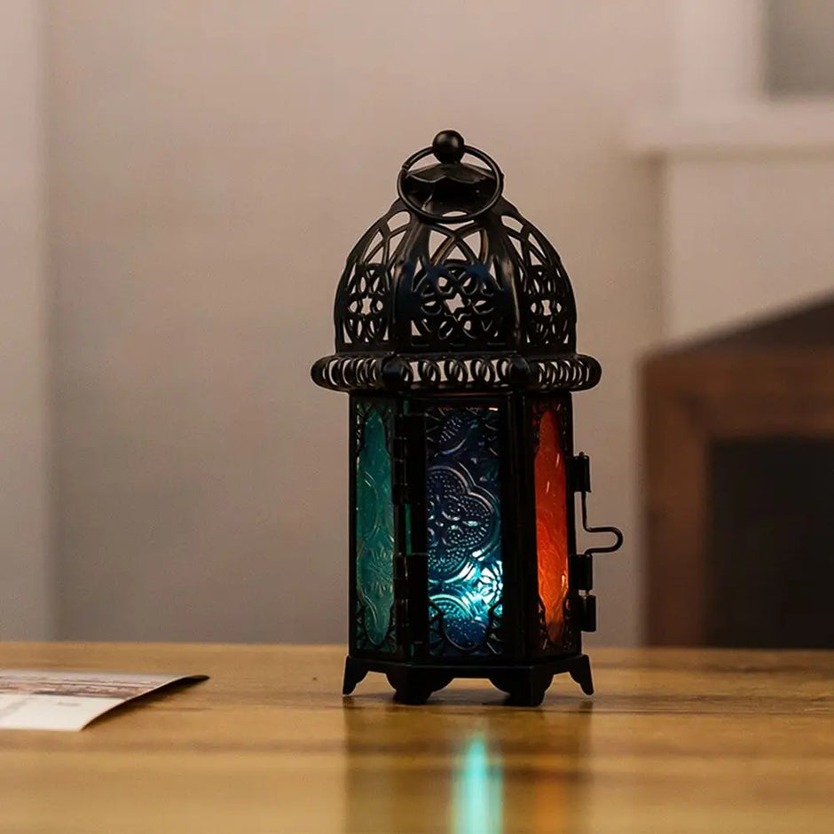 Moroccan Hanging Wind Lamp - Iron Glass Candle Holder for Home Decor