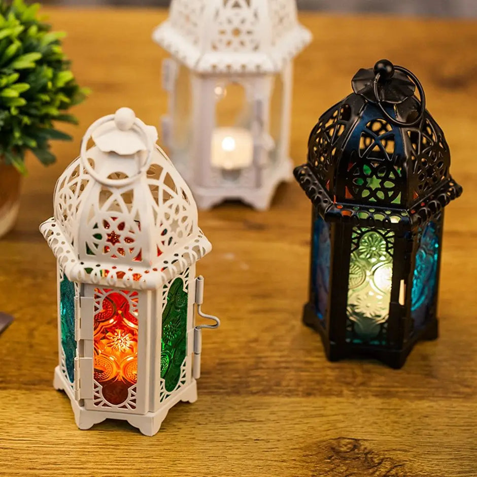 Moroccan Hanging Wind Lamp - Iron Glass Candle Holder for Home Decor