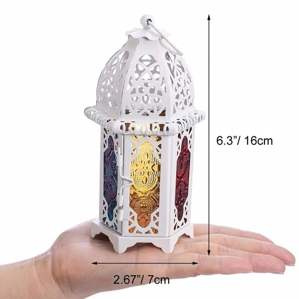 Moroccan Hanging Wind Lamp - Iron Glass Candle Holder for Home Decor