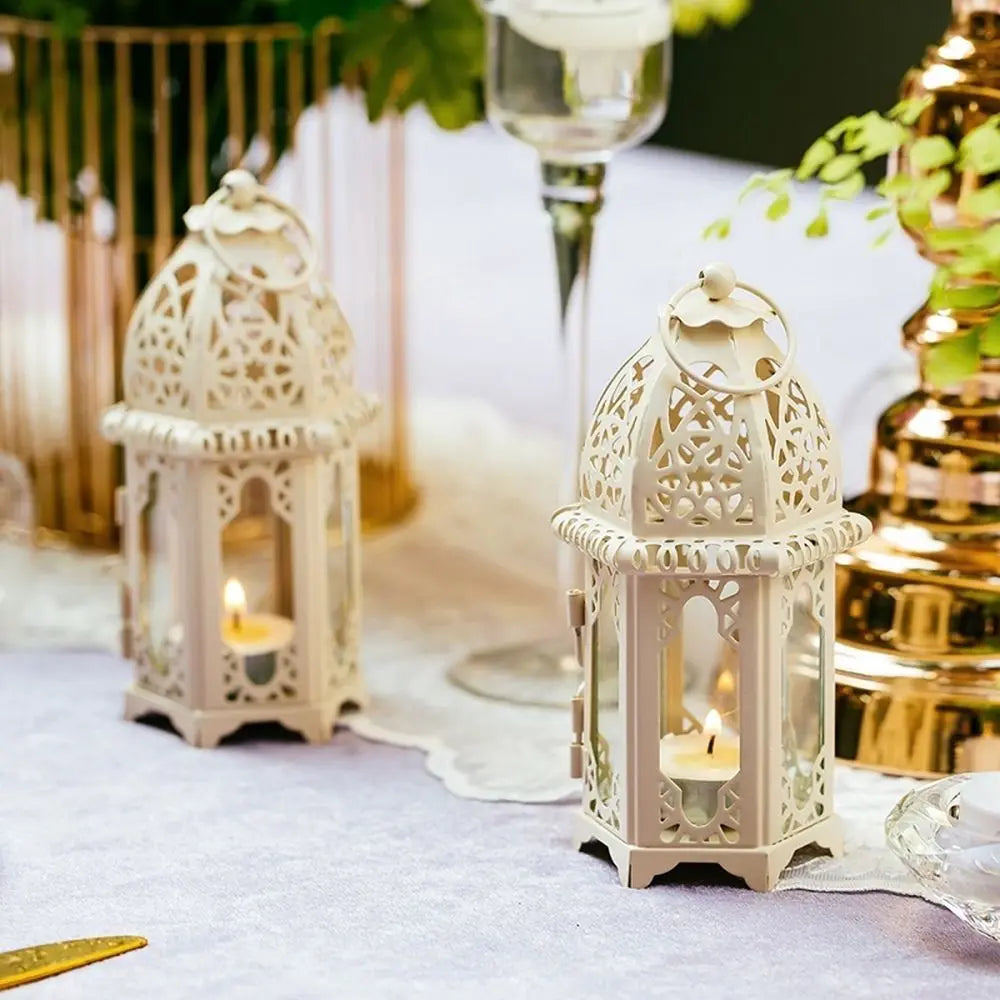 Moroccan Hanging Wind Lamp - Iron Glass Candle Holder for Home Decor