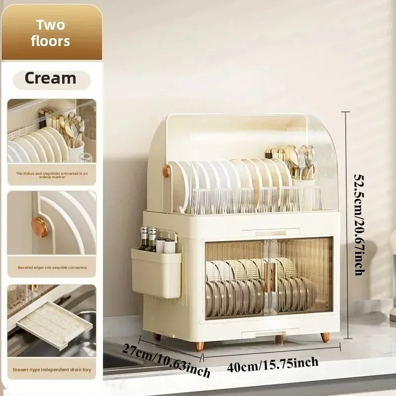 Kitchen Bowl Rack - Tableware Box with Lid and Dish Drain Rack