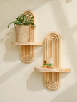 Wooden Wall Mounted Storage Rack Boho Style Display Shelves Modern Home Decor for Living Room, Bathroom Decoration