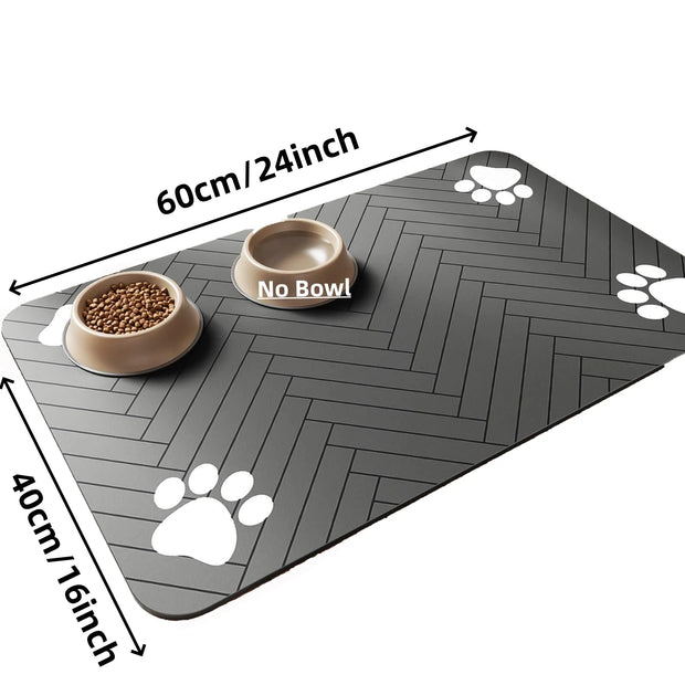 Pet Feeding Mat - Absorbent for Food and Water Bowl with Waterproof Rubber