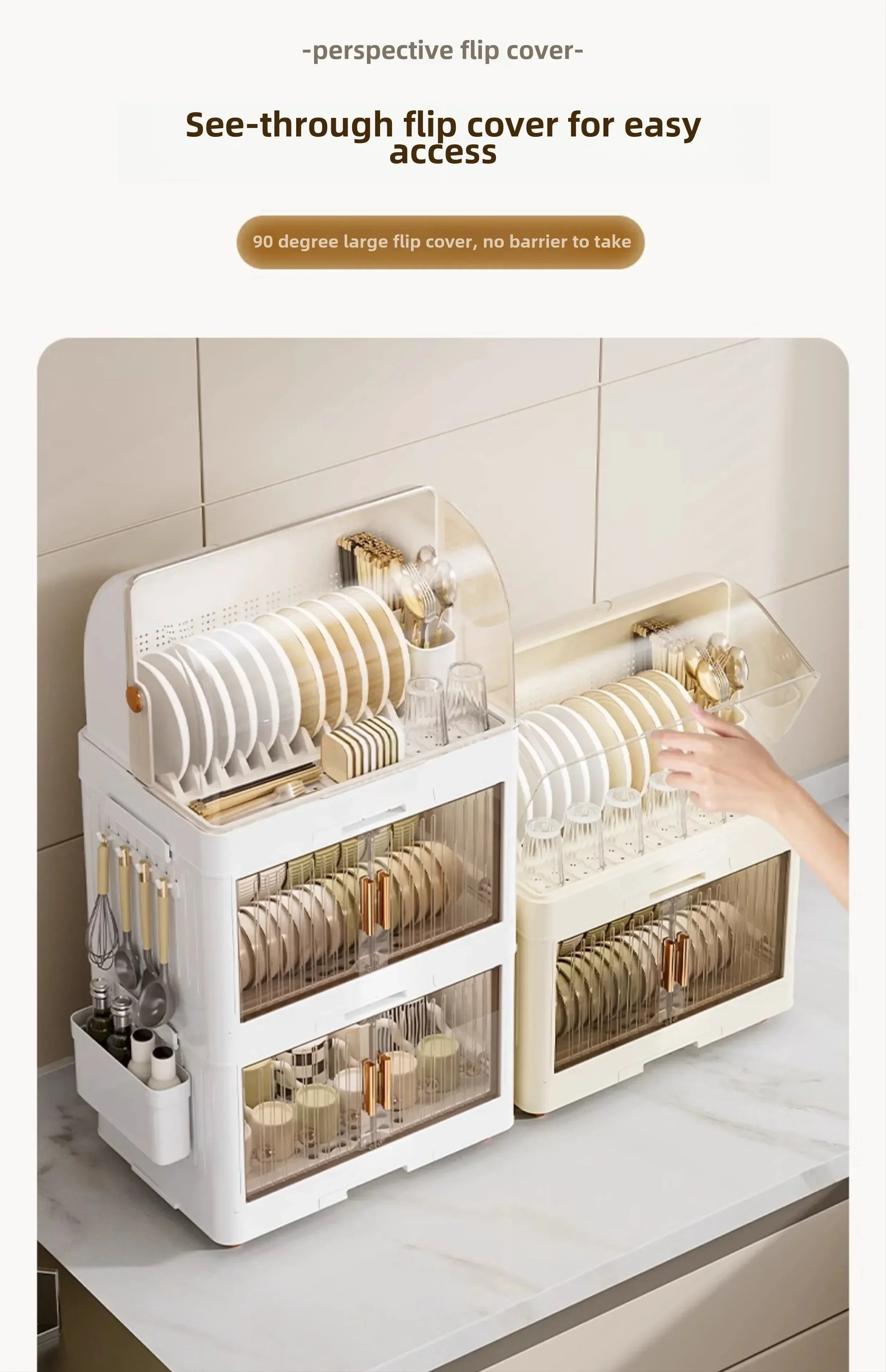 Kitchen Bowl Rack - Tableware Box with Lid and Dish Drain Rack