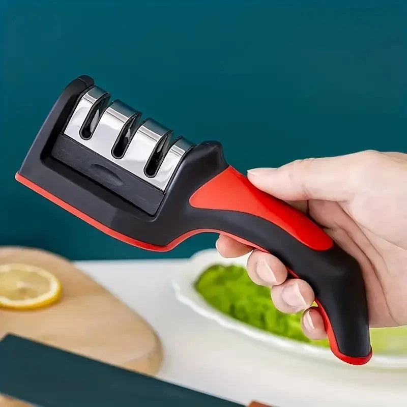 Kitchen 3 Segment Knife Sharpener Household Multi-Functional Hand-Held 3 Purpose Black Sharpening Stone Kitchen Knives Gadget