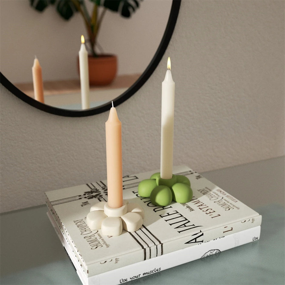Flower Shape Candlestick - Handmade Coaster with Non-Slip Mat for Home Decor
