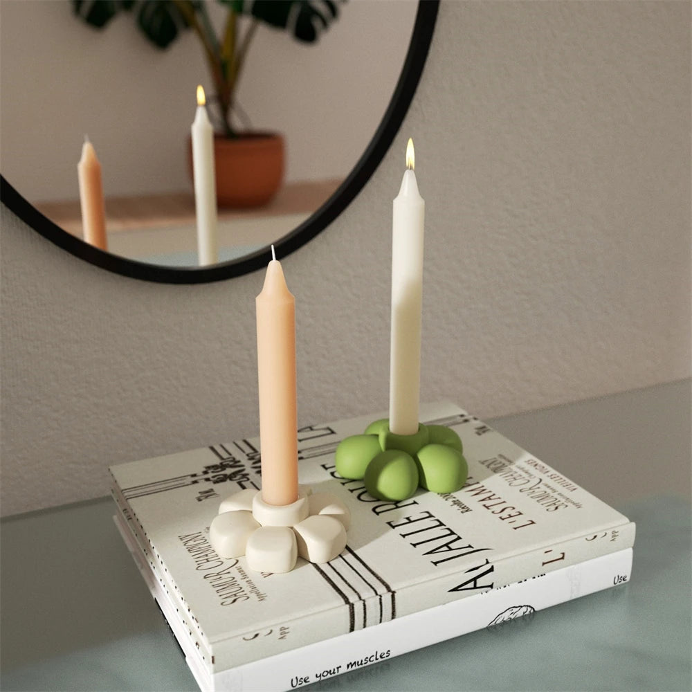 Flower Shape Candlestick - Handmade Coaster with Non-Slip Mat for Home Decor