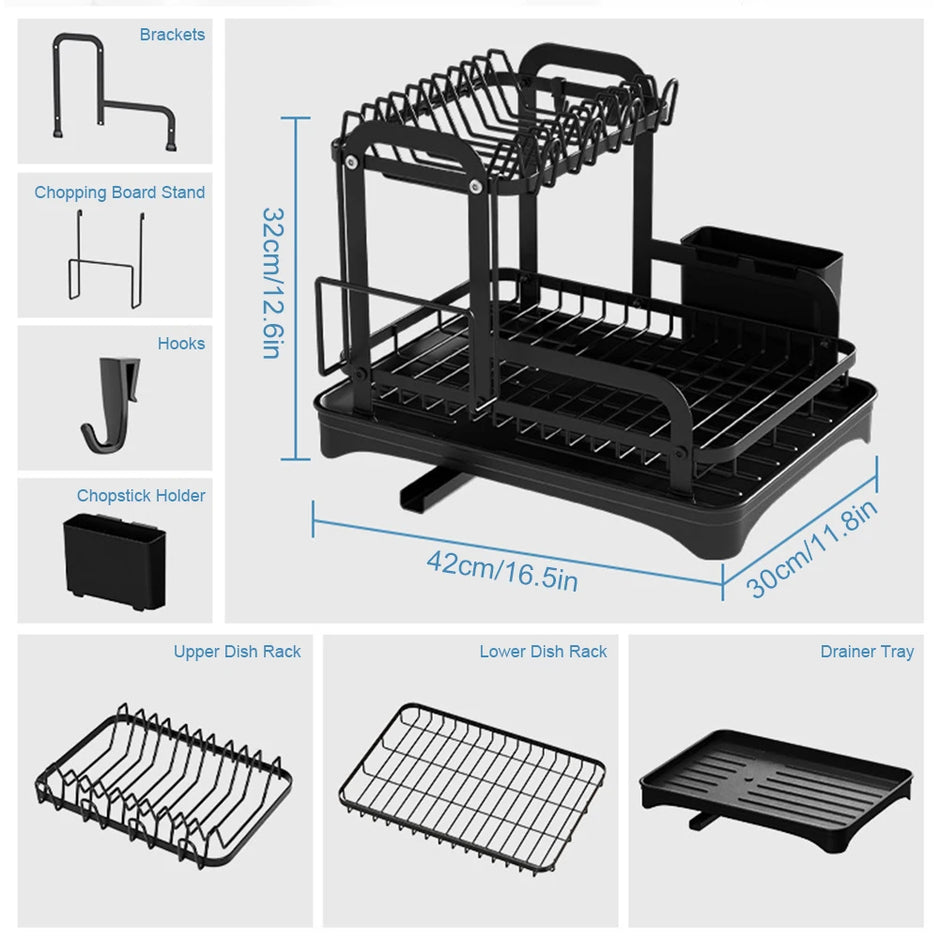 Kitchen Dish Storage Rack Multifunctional Countertop Organizer with Drainer for Bowls and Utensils Space Saving Home Essentials