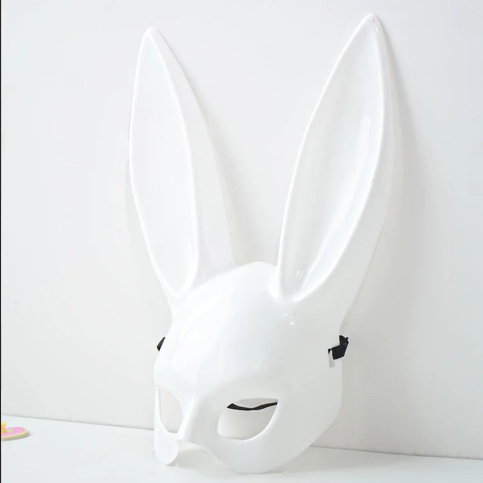 Black and White Rabbit Mask - Long Ears Bunny Mask for Halloween Decorations