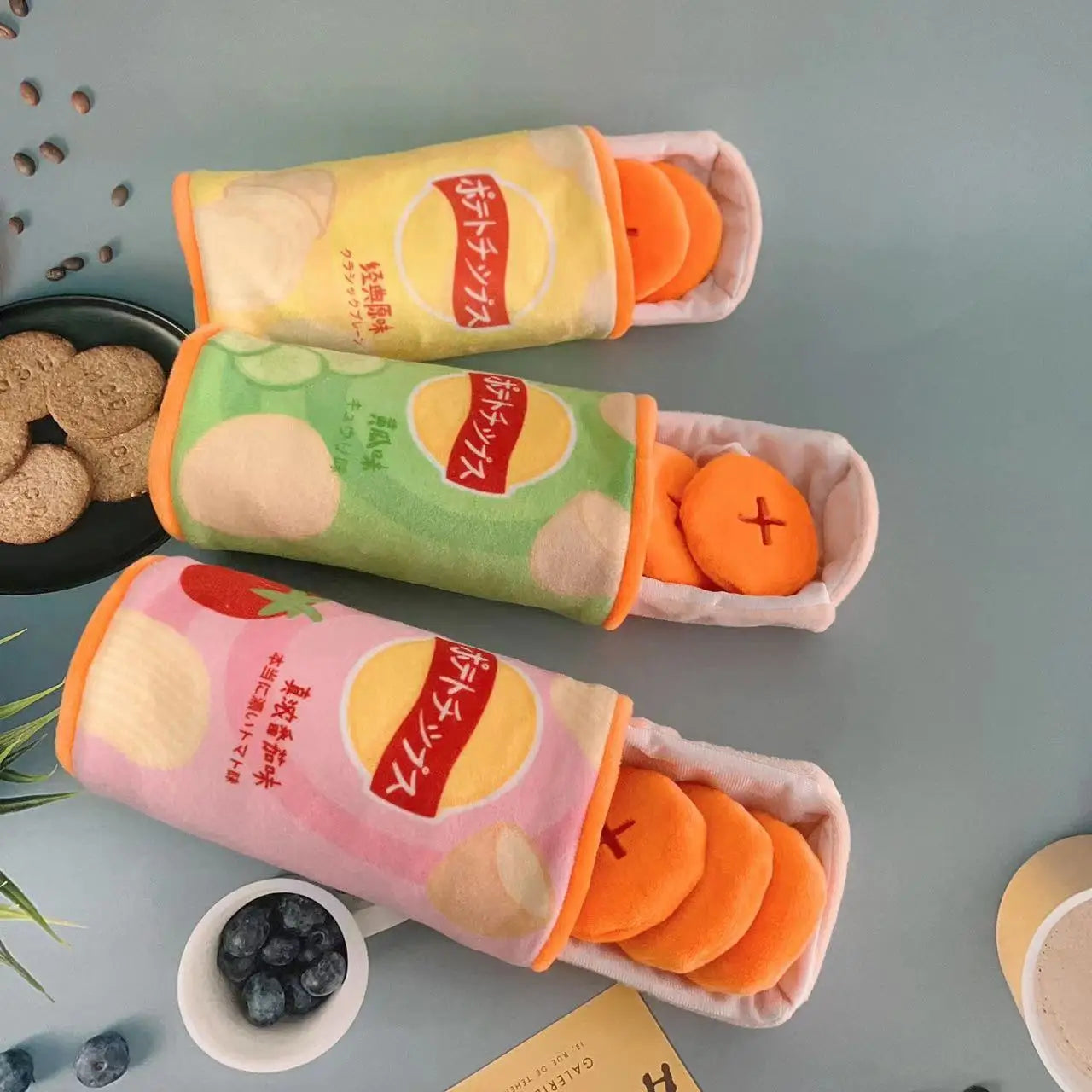 Pet Potato Chip Food Toys - Plush Snacks for Cats and Dogs