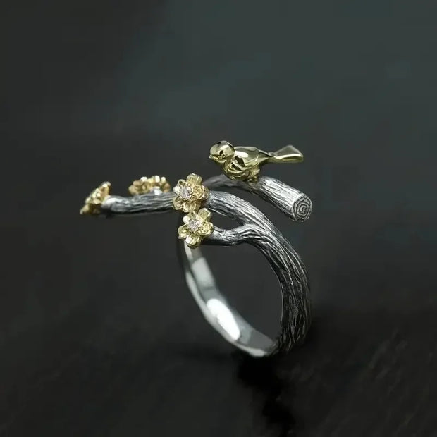 Vintage Dead Tree Blossom Bird Ring Lucky Ring Personalised Bohemian Ring