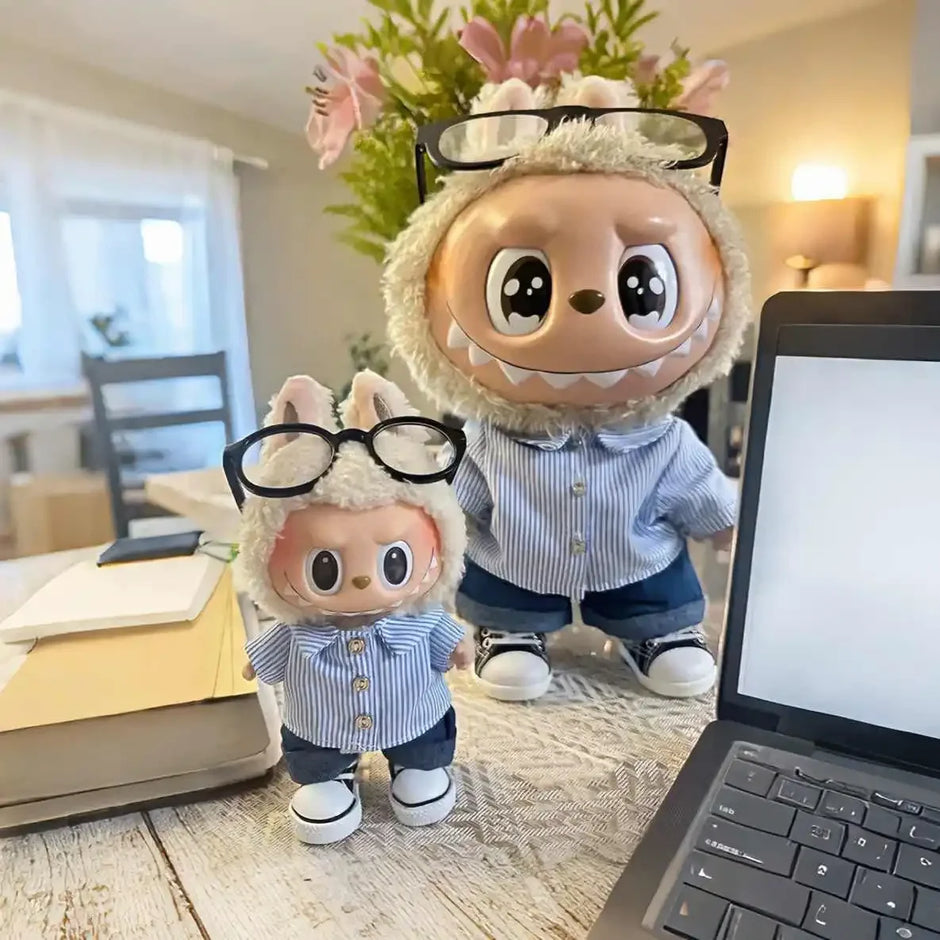 Striped Shirt and Curled Jeans Set for 15/17cm Labubu Doll Accessories
