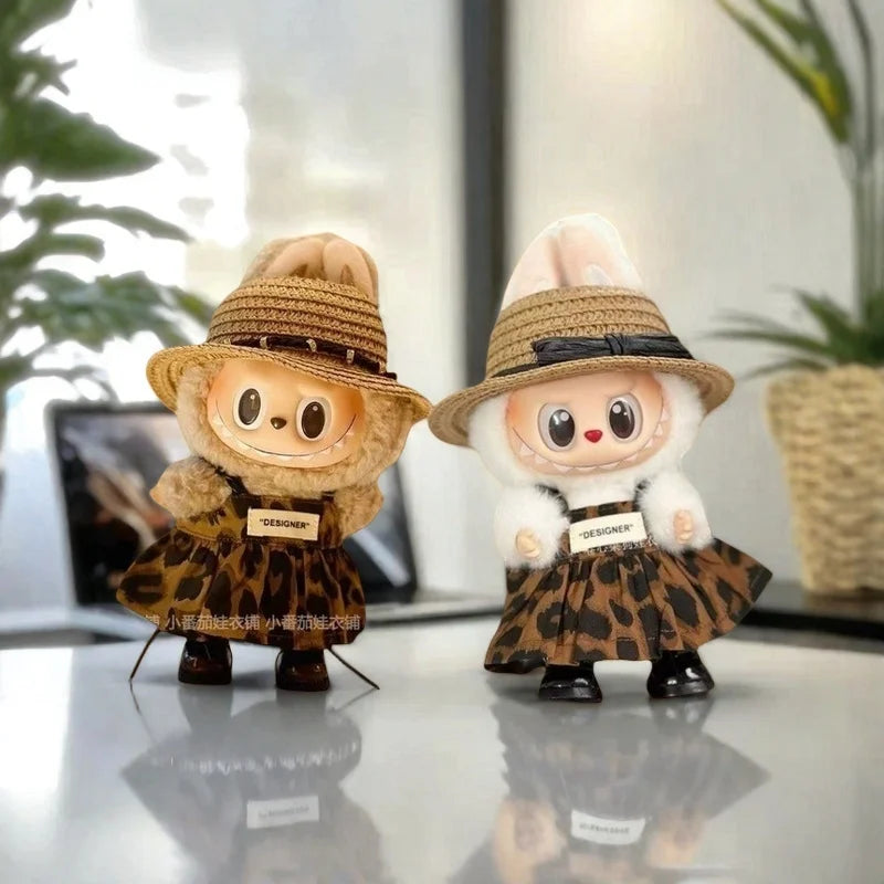 Mini Doll Clothes Outfit Accessories for 15/17cm Labubu V1 V2 - Leopard Print Dress