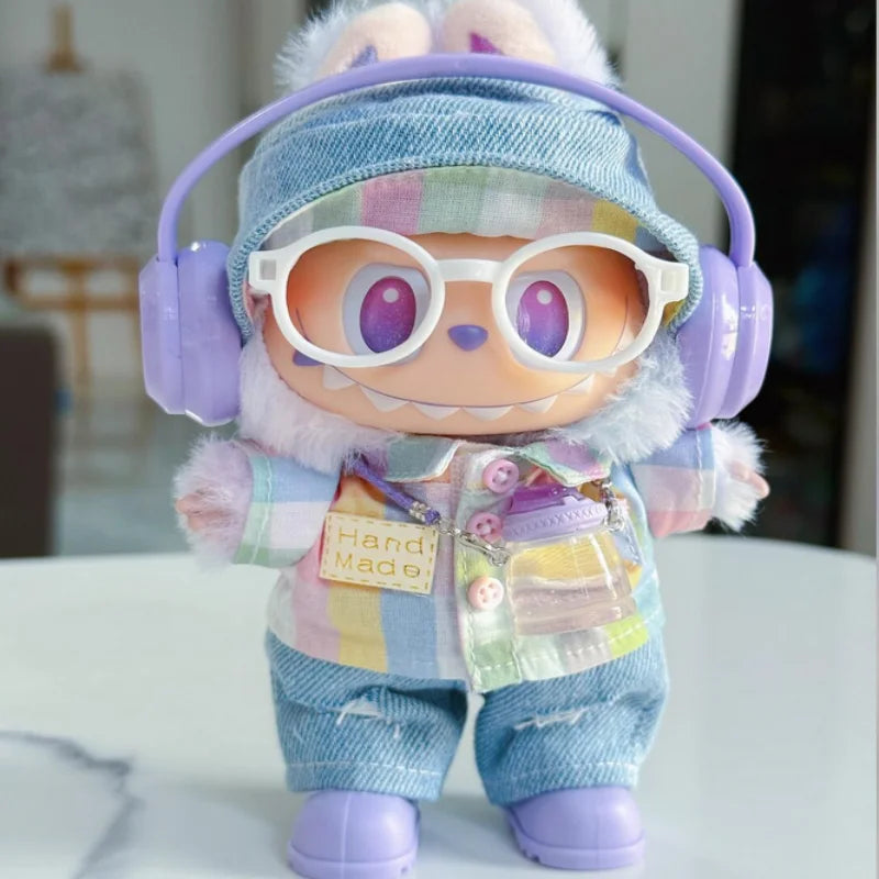 Ropa Labubu 3.0 Baby Doll Outfit - Rainbow Plaid Shirt and Macaron Clothes