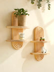 Wooden Wall Mounted Storage Rack Boho Style Display Shelves Modern Home Decor for Living Room, Bathroom Decoration