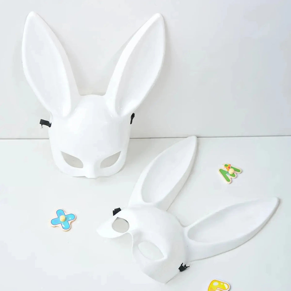 Black and White Rabbit Mask - Long Ears Bunny Mask for Halloween Decorations