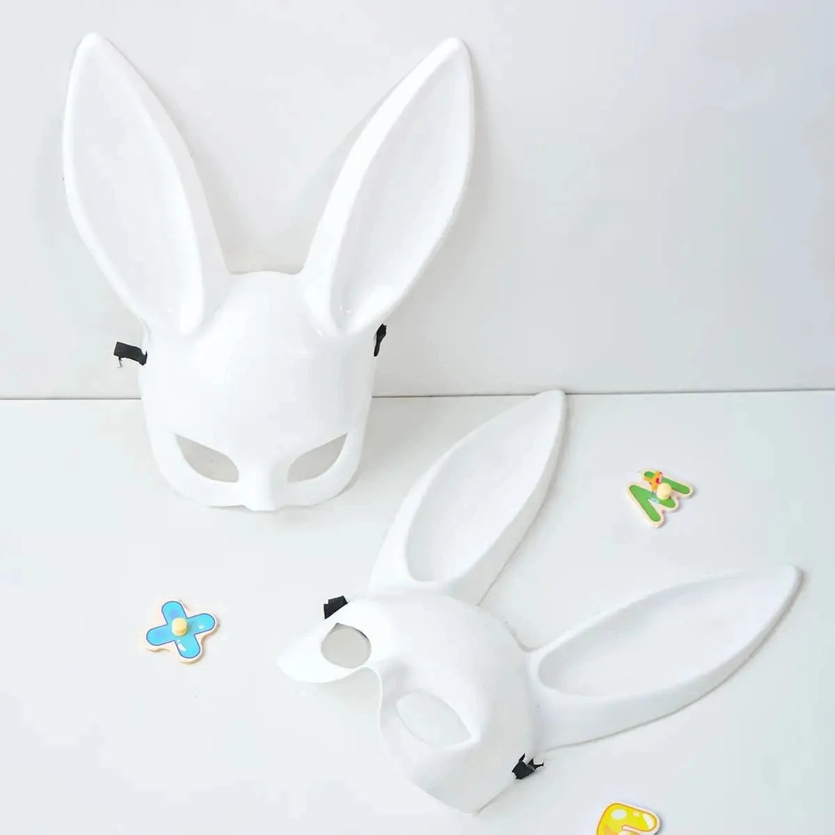 Black and White Rabbit Mask - Long Ears Bunny Mask for Halloween Decorations