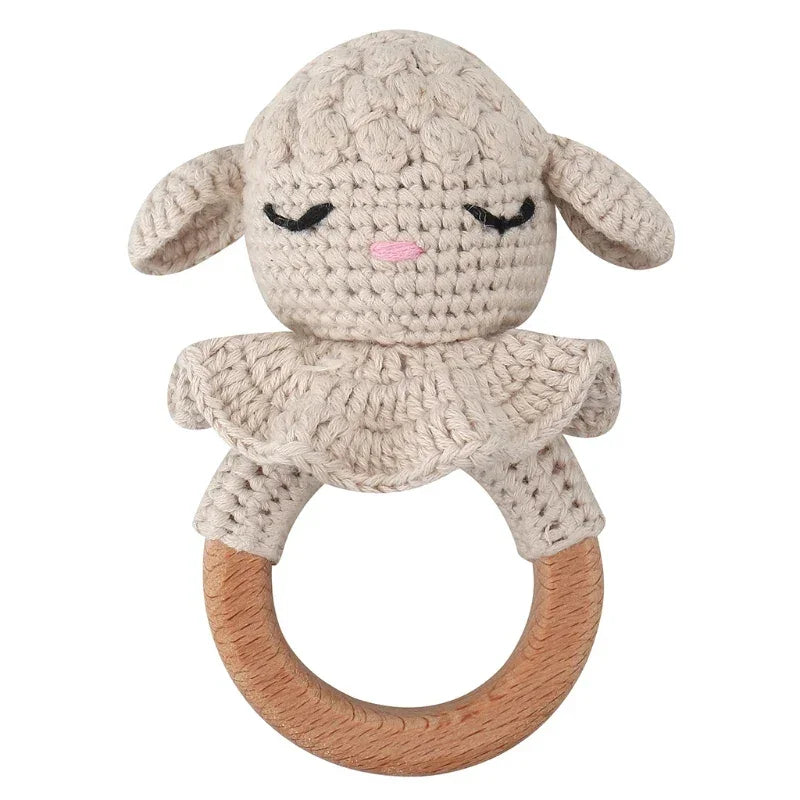 Baby Rattles DIY Crochet Cartoon Lion and Fox Doll Hand Bell Toy