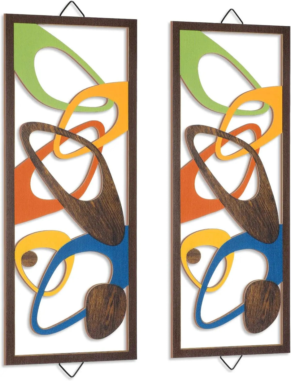 Modern Wall Accent Decor - 2pc Geometric Wood Panels for Elegance
