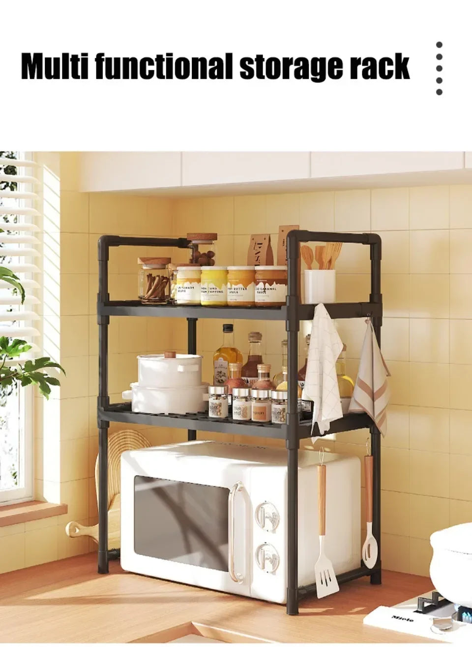 Kitchen Elevated Design Seasoning Rack Microwave Storage RackBilayer Oven Modern Minimalism Kitchen Accessories Organizer