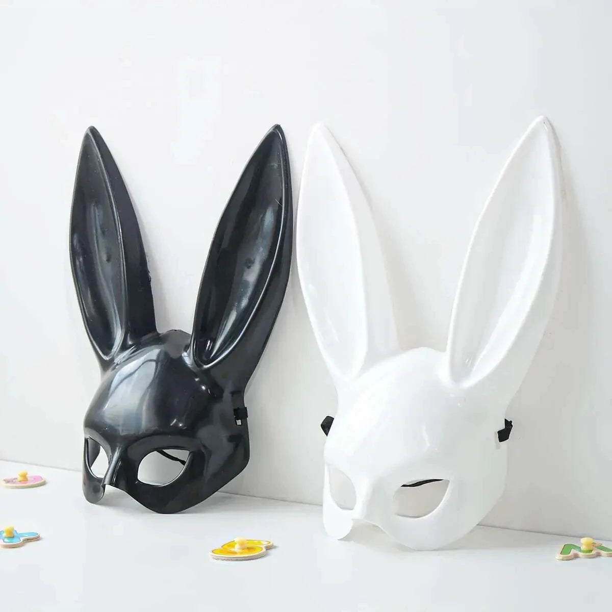 Black and White Rabbit Mask - Long Ears Bunny Mask for Halloween Decorations