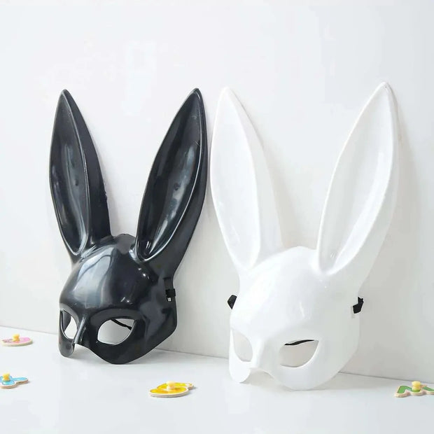 Black and White Rabbit Mask - Long Ears Bunny Mask for Halloween Decorations