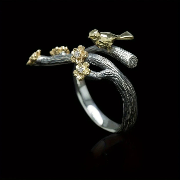 Vintage Dead Tree Blossom Bird Ring Lucky Ring Personalised Bohemian Ring
