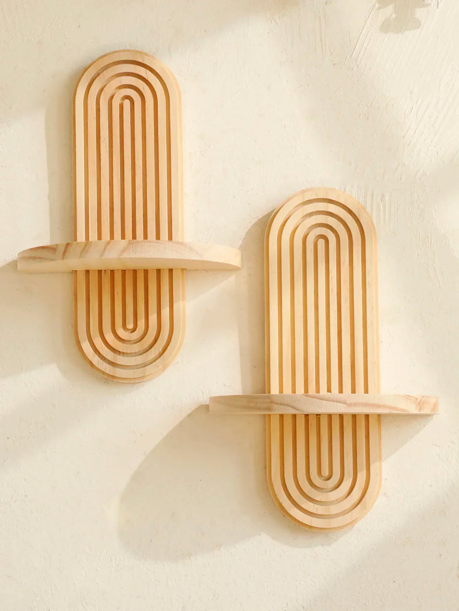 Wooden Wall Mounted Storage Rack Boho Style Display Shelves Modern Home Decor for Living Room, Bathroom Decoration