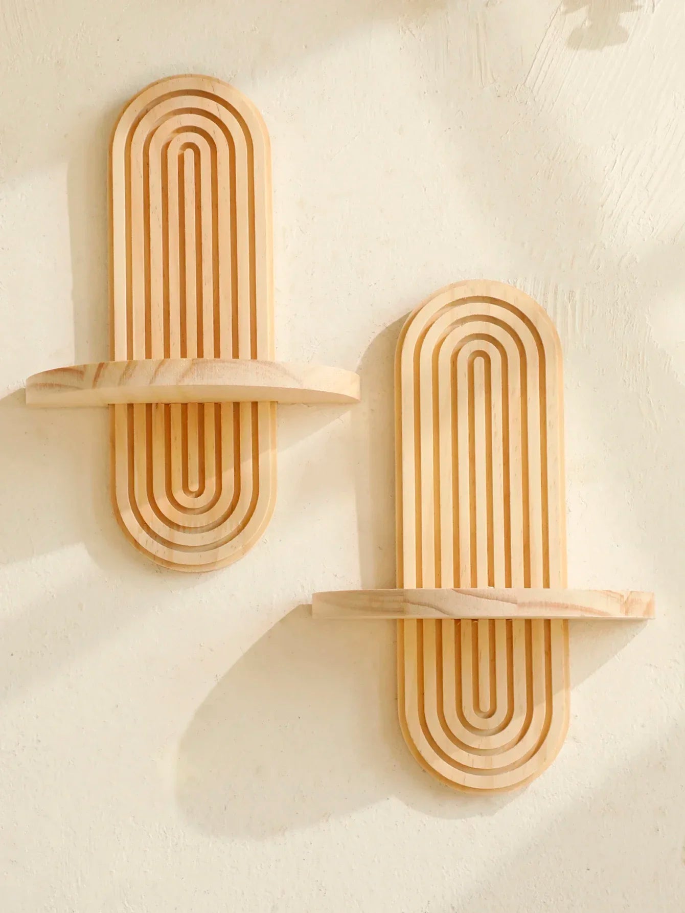 Wooden Wall Mounted Storage Rack Boho Style Display Shelves Modern Home Decor for Living Room, Bathroom Decoration