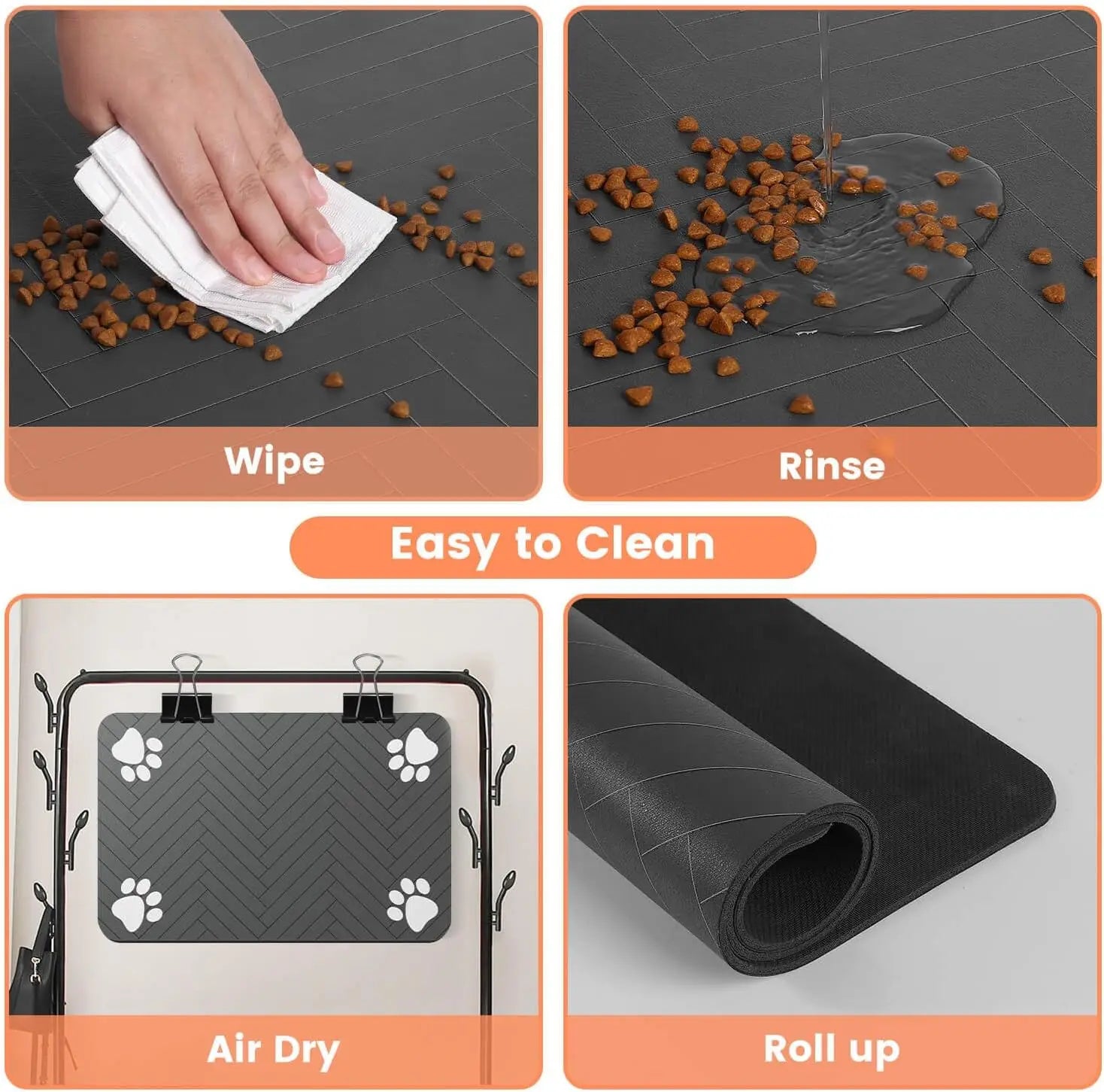 Pet Feeding Mat - Absorbent for Food and Water Bowl with Waterproof Rubber
