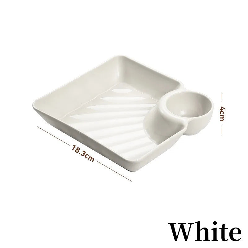 Square Dumpling Plate - Creative Snack Platter with Vinegar Space