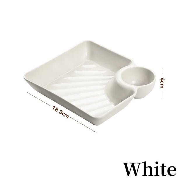 Square Dumpling Plate - Creative Snack Platter with Vinegar Space