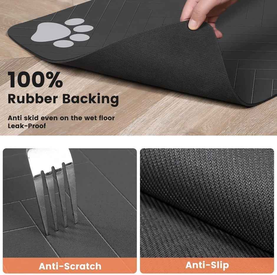 Pet Feeding Mat - Absorbent for Food and Water Bowl with Waterproof Rubber
