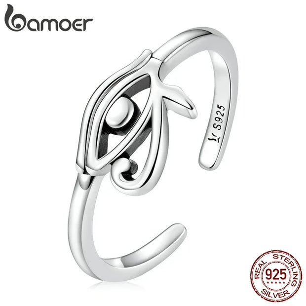 BAMOER Sterling Silver Eye of Horus Egypt Protection Open Ring