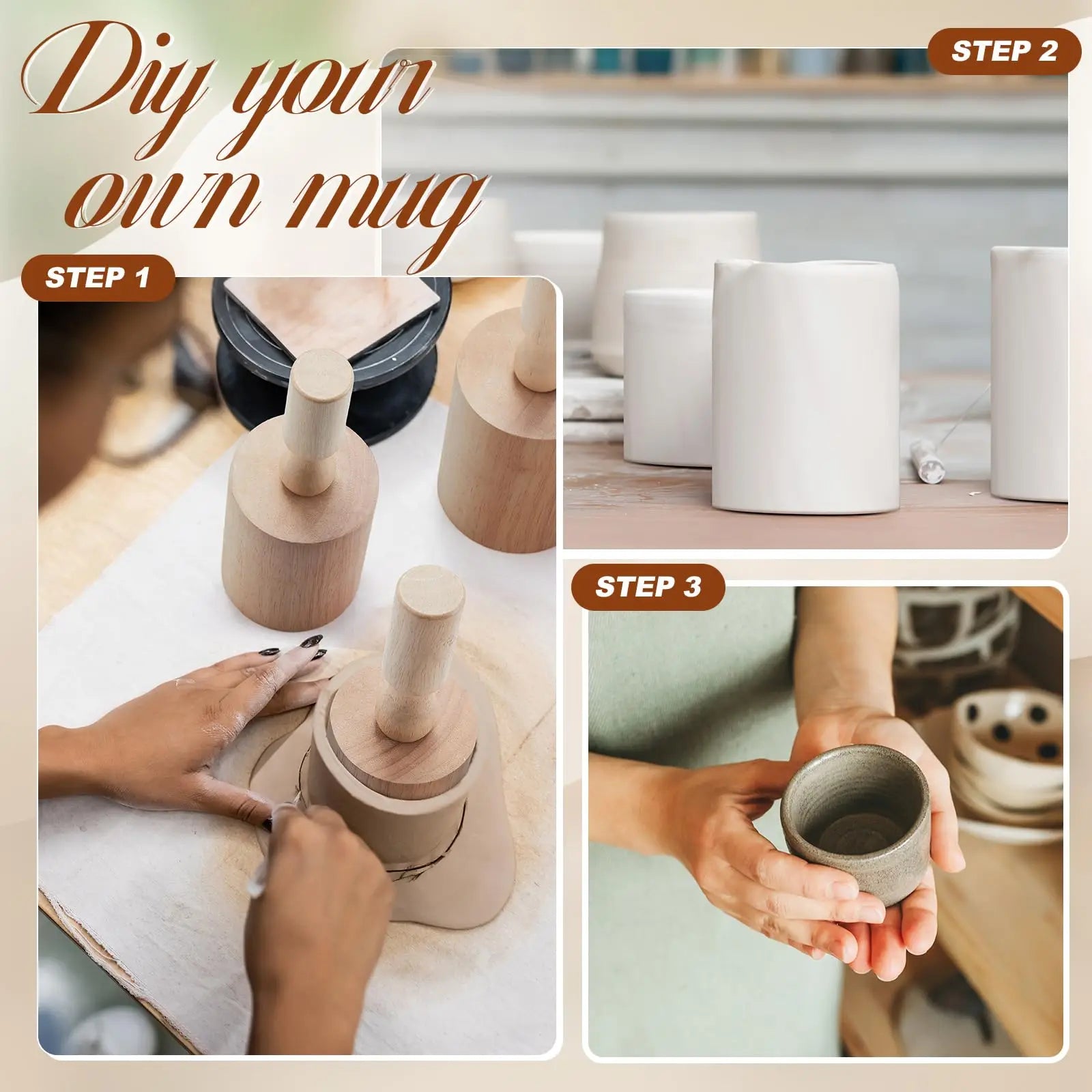 Cup Pottery Moulds - Crest Pottery Mug Vases and Shaping Tool