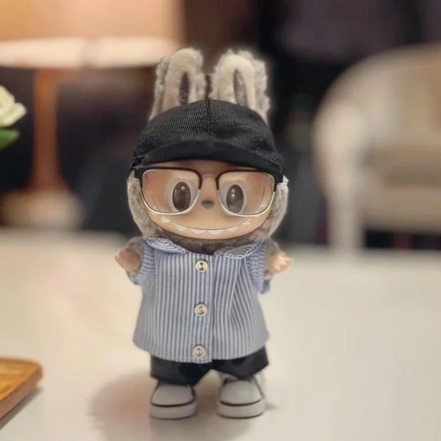 Striped Shirt and Curled Jeans Set for 15/17cm Labubu Doll Accessories