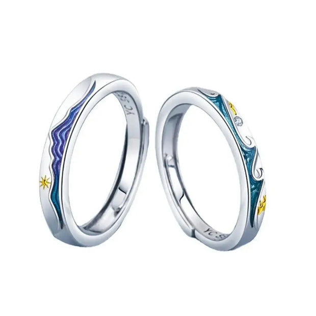 Sterling Silver Mountain Water Adjustable Couple Rings Luxury Jewellry