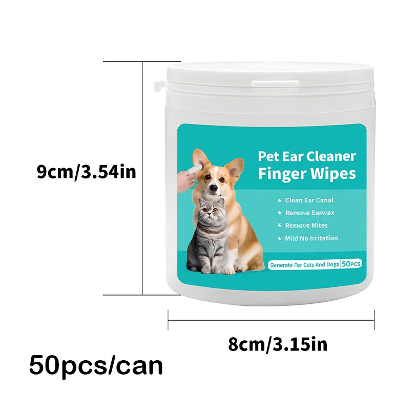 Ear Cleaning Wipes - Ear Care Fingertips for Ear Mite Removal in Cats and Dogs