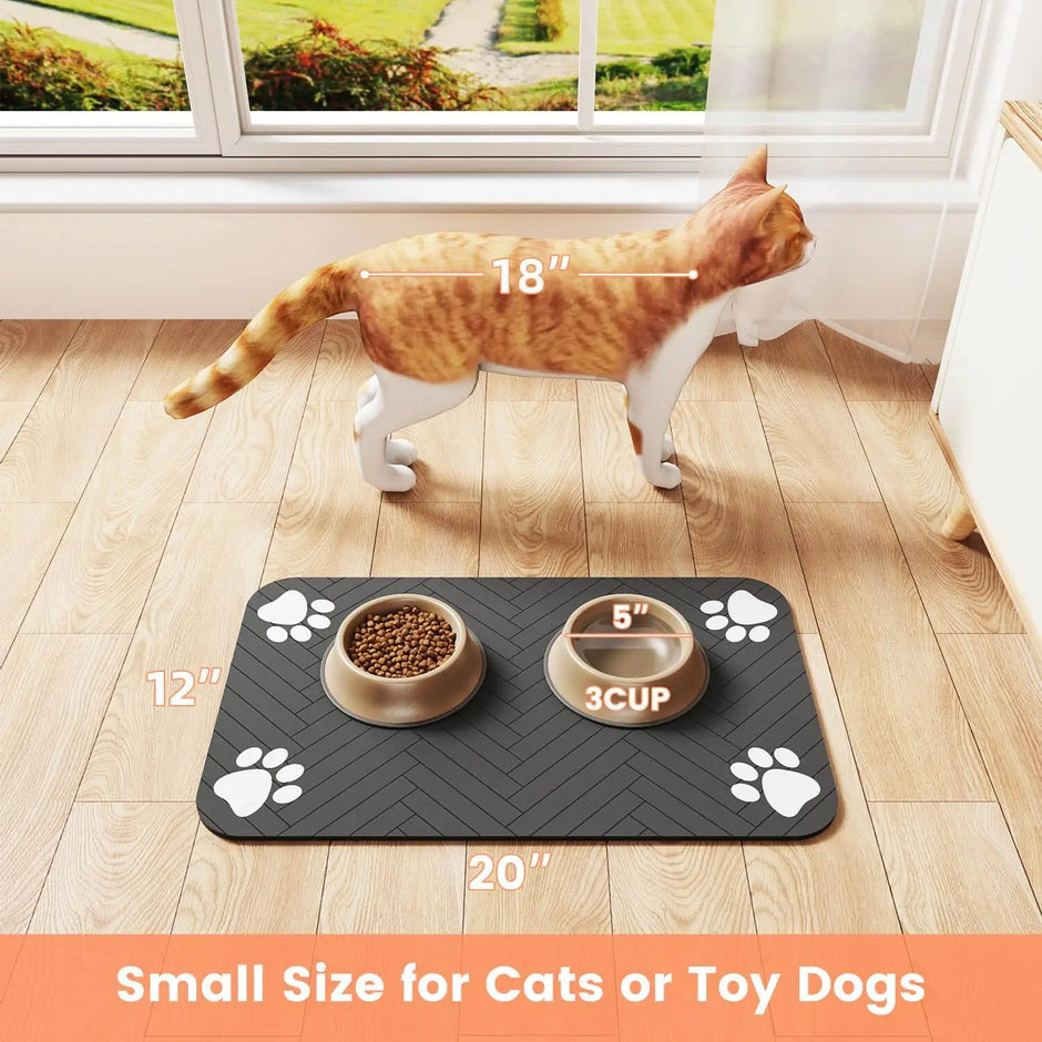 Pet Feeding Mat - Absorbent for Food and Water Bowl with Waterproof Rubber