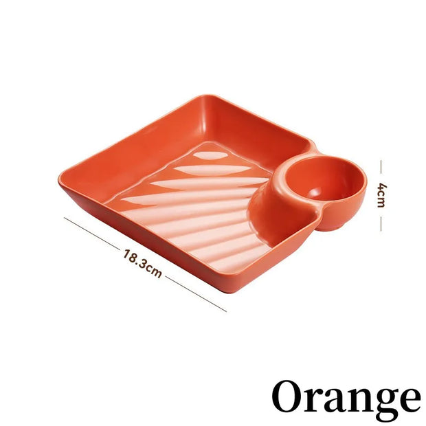Square Dumpling Plate - Creative Snack Platter with Vinegar Space