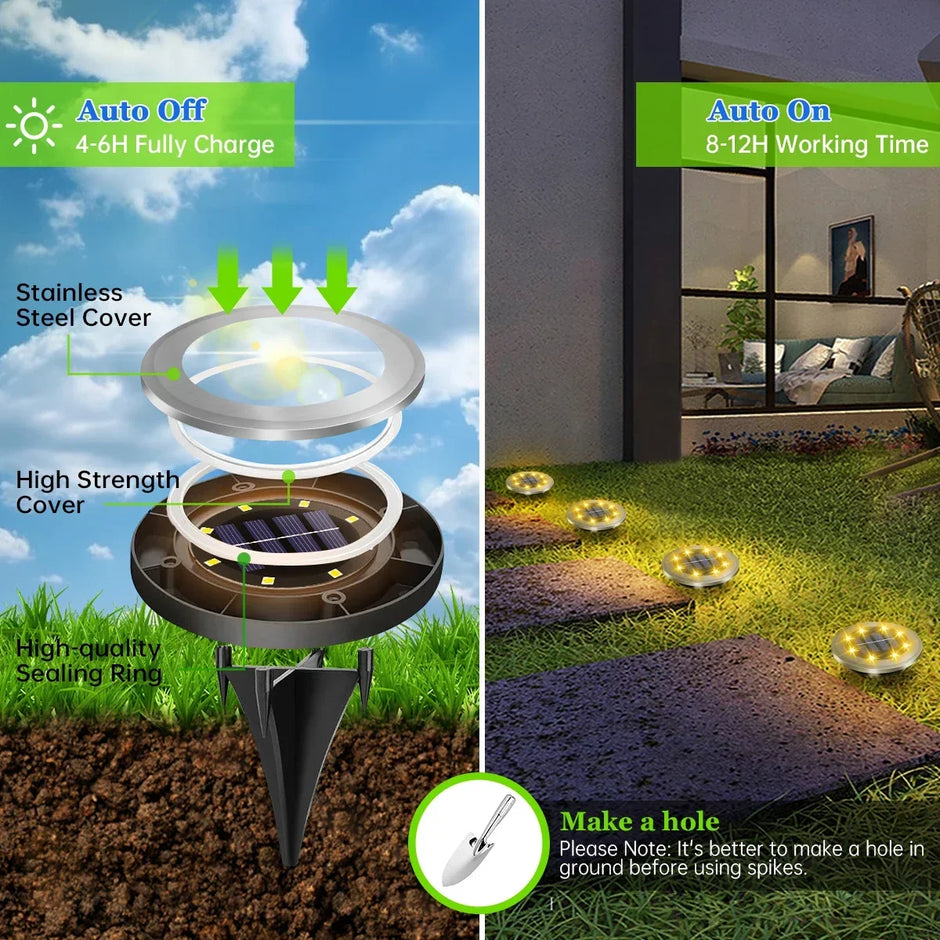Garden Lights Outdoor Bright in-Ground Lights Landscape Lighting for Patio Pathway Lawn Solar Ground Lights LED Waterproof Solar