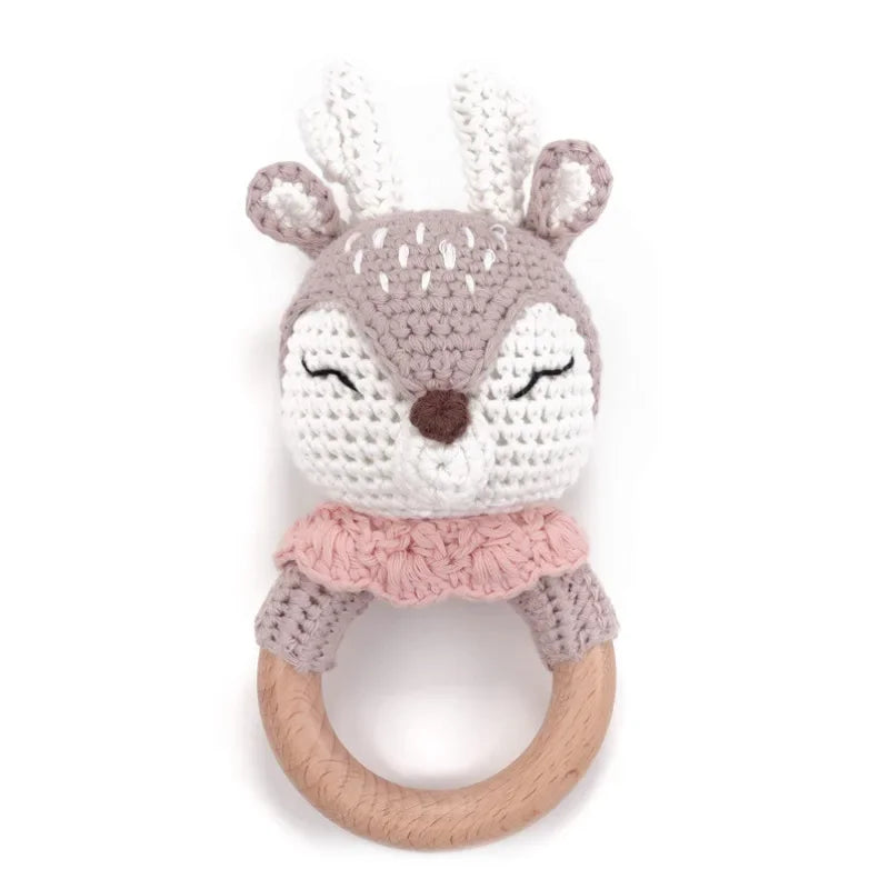 Baby Rattles DIY Crochet Cartoon Lion and Fox Doll Hand Bell Toy