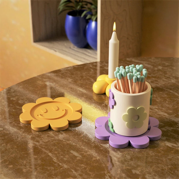 Flower Shape Candlestick - Handmade Coaster with Non-Slip Mat for Home Decor