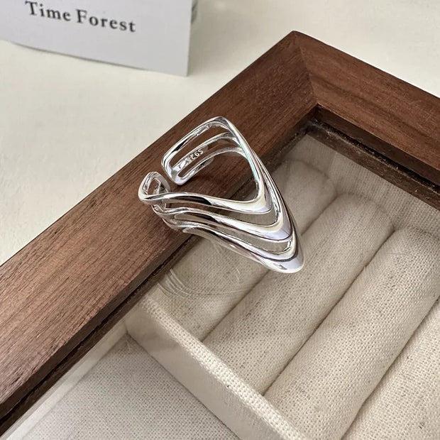 Sterling Silver Three Layers Simple Rings Couple Luxury Quality Jewelry