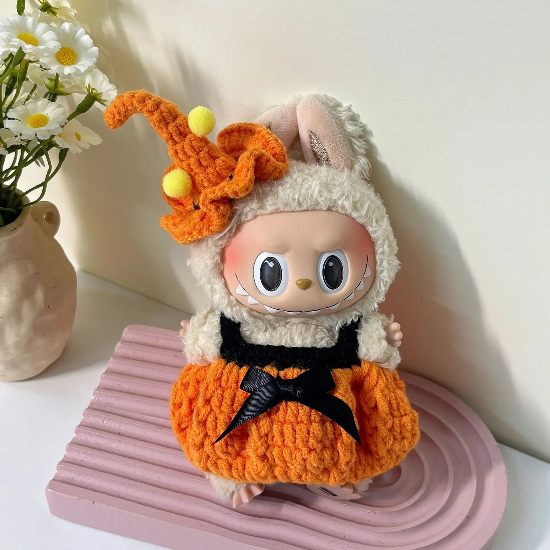 Halloween Pumpkin Clothes for Labubu - Overall Dresses for 15/17cm Dolls